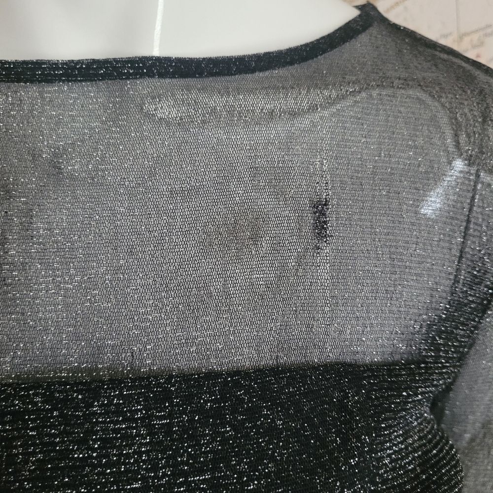 Cache VTG sheer black long sleeve lined top metallic silver whimsigoth edgy S - Picture 5 of 11